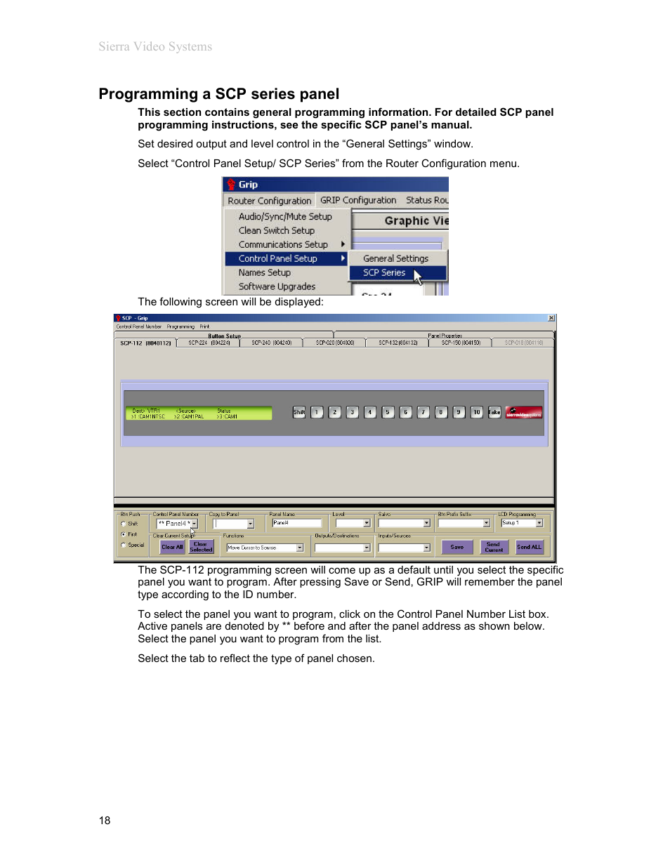 Programming a scp series panel | Sierra Video G.R.I.P. V3.1.0 User Manual | Page 24 / 66