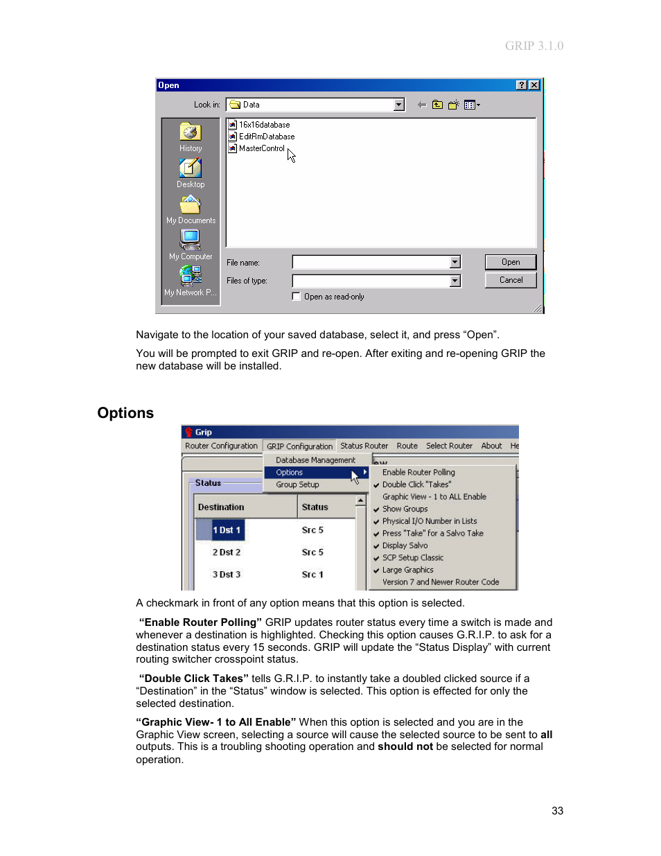 Options | Sierra Video G.R.I.P. V3.1.0 User Manual | Page 39 / 66