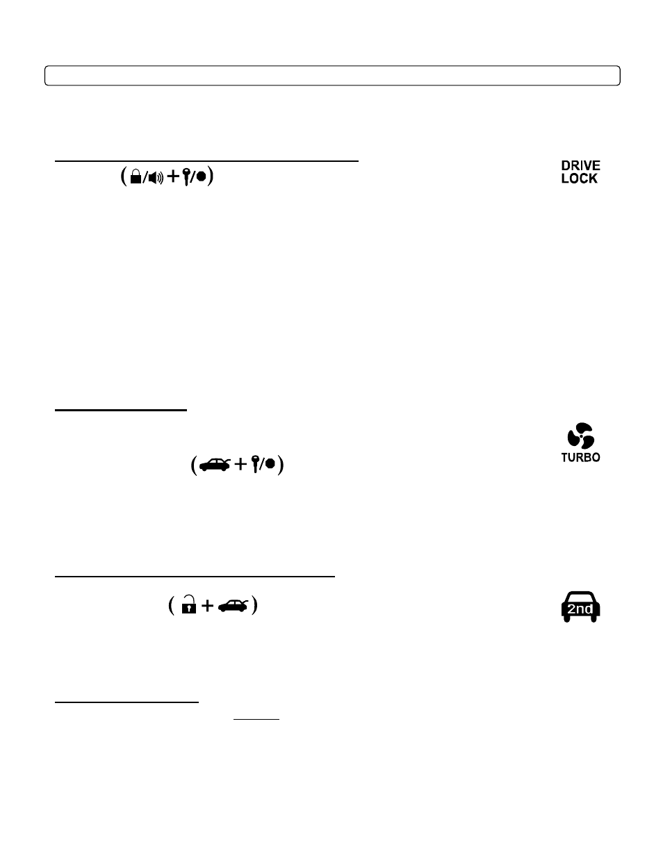 Advanced system functions, Drive lock/ignition controlled door locks, Turbo timer mode | 2nd car mode (multiple vehicle control), Secure valet switch, Car mode (multiple vehicle control) | CompuSTAR P1WAMR User Manual | Page 10 / 18