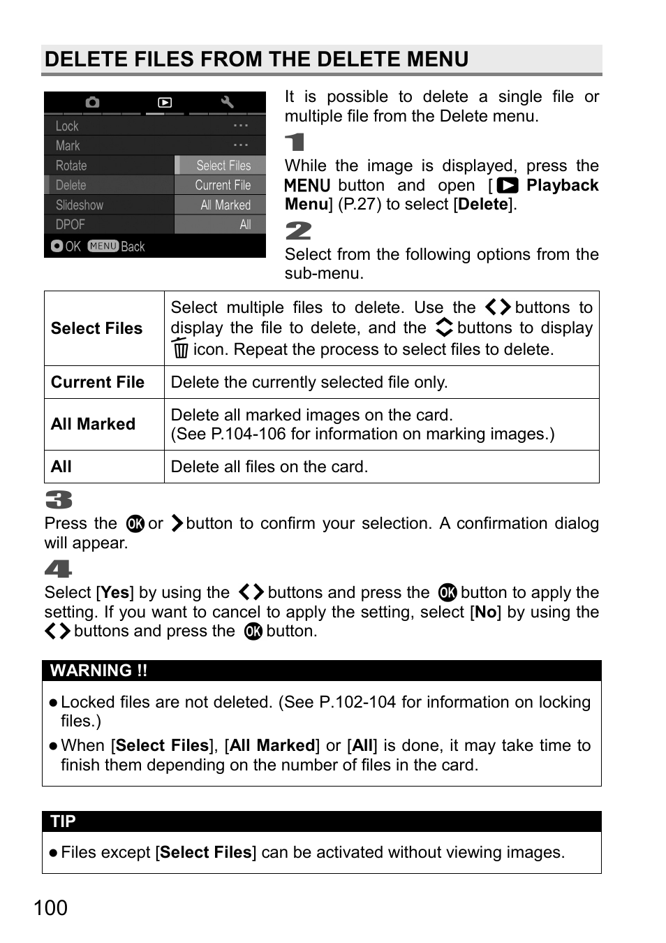 Delete files from the delete menu | SIGMA DP3 Quattro User Manual | Page 100 / 142