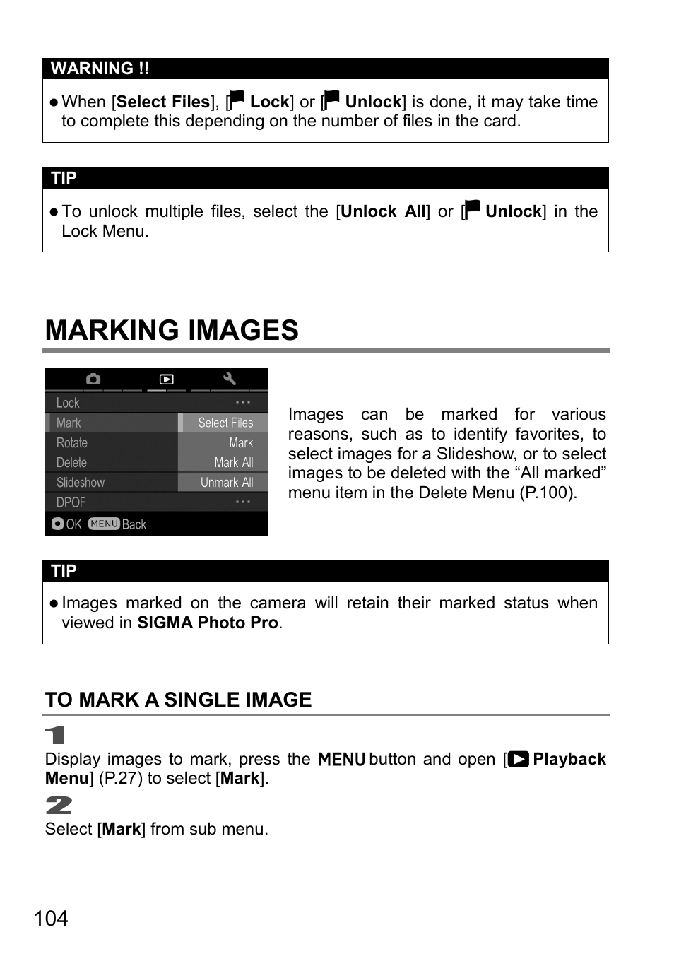 Marking images | SIGMA DP3 Quattro User Manual | Page 104 / 142