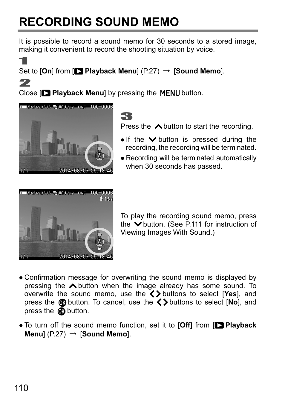 Recording sound memo | SIGMA DP3 Quattro User Manual | Page 110 / 142