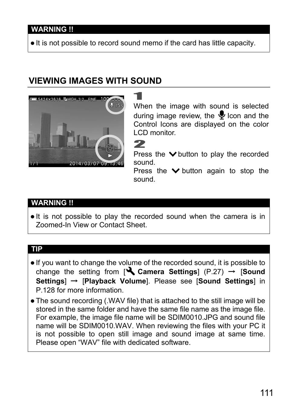 Viewing images with sound | SIGMA DP3 Quattro User Manual | Page 111 / 142