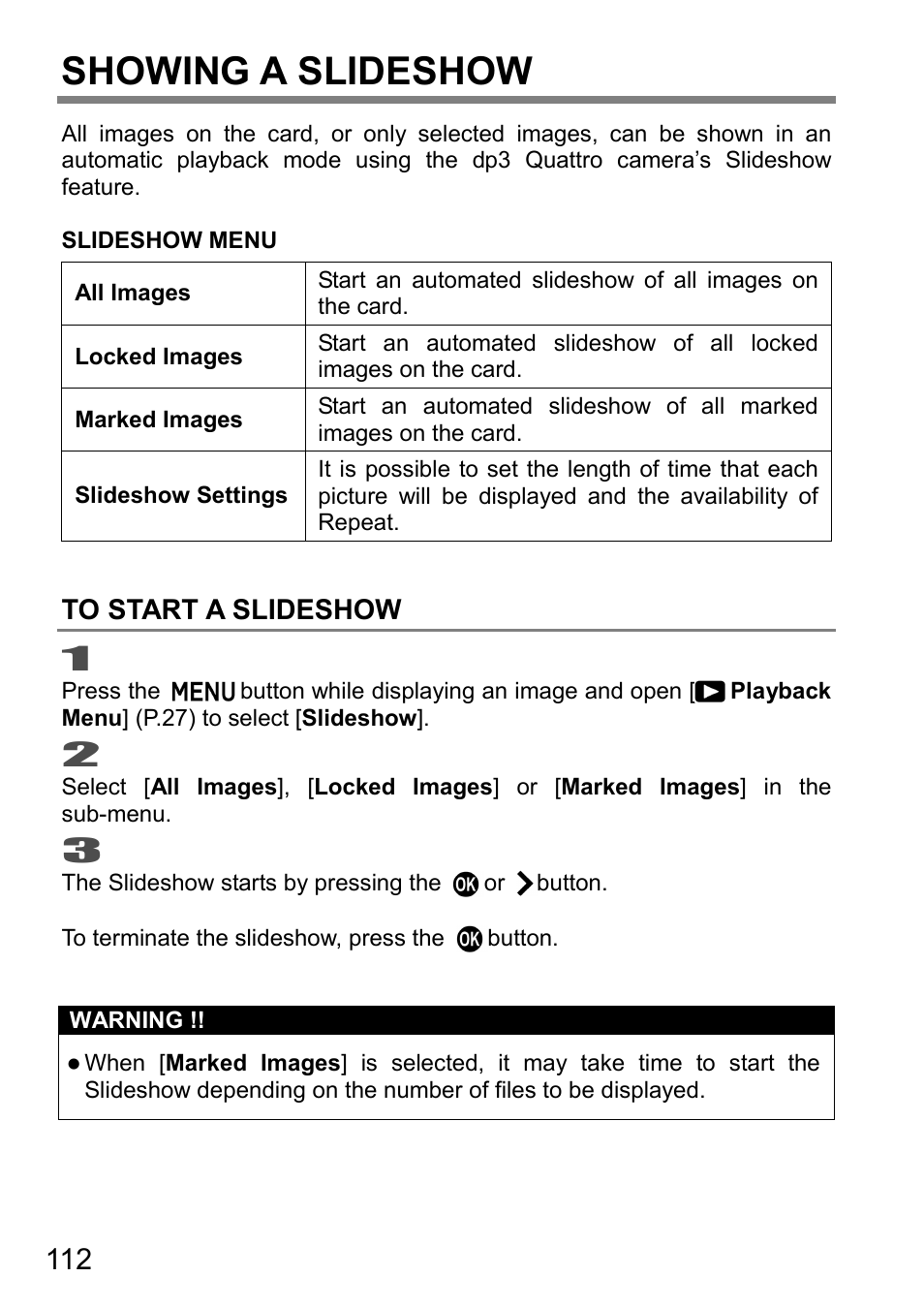 Showing a slideshow | SIGMA DP3 Quattro User Manual | Page 112 / 142