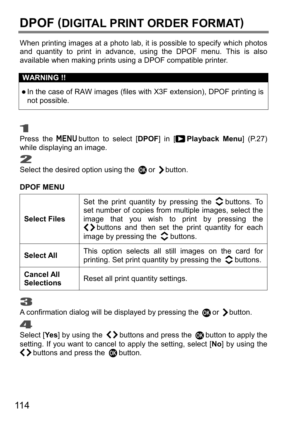 Dpof (digital print order format), Dpof, Digital print order format) | SIGMA DP3 Quattro User Manual | Page 114 / 142