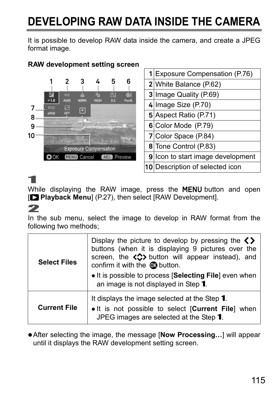 Developing raw data inside the camera | SIGMA DP3 Quattro User Manual | Page 115 / 142