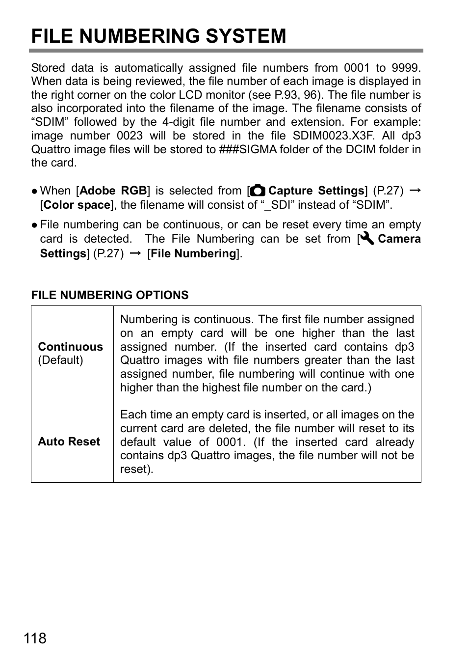 File numbering system | SIGMA DP3 Quattro User Manual | Page 118 / 142