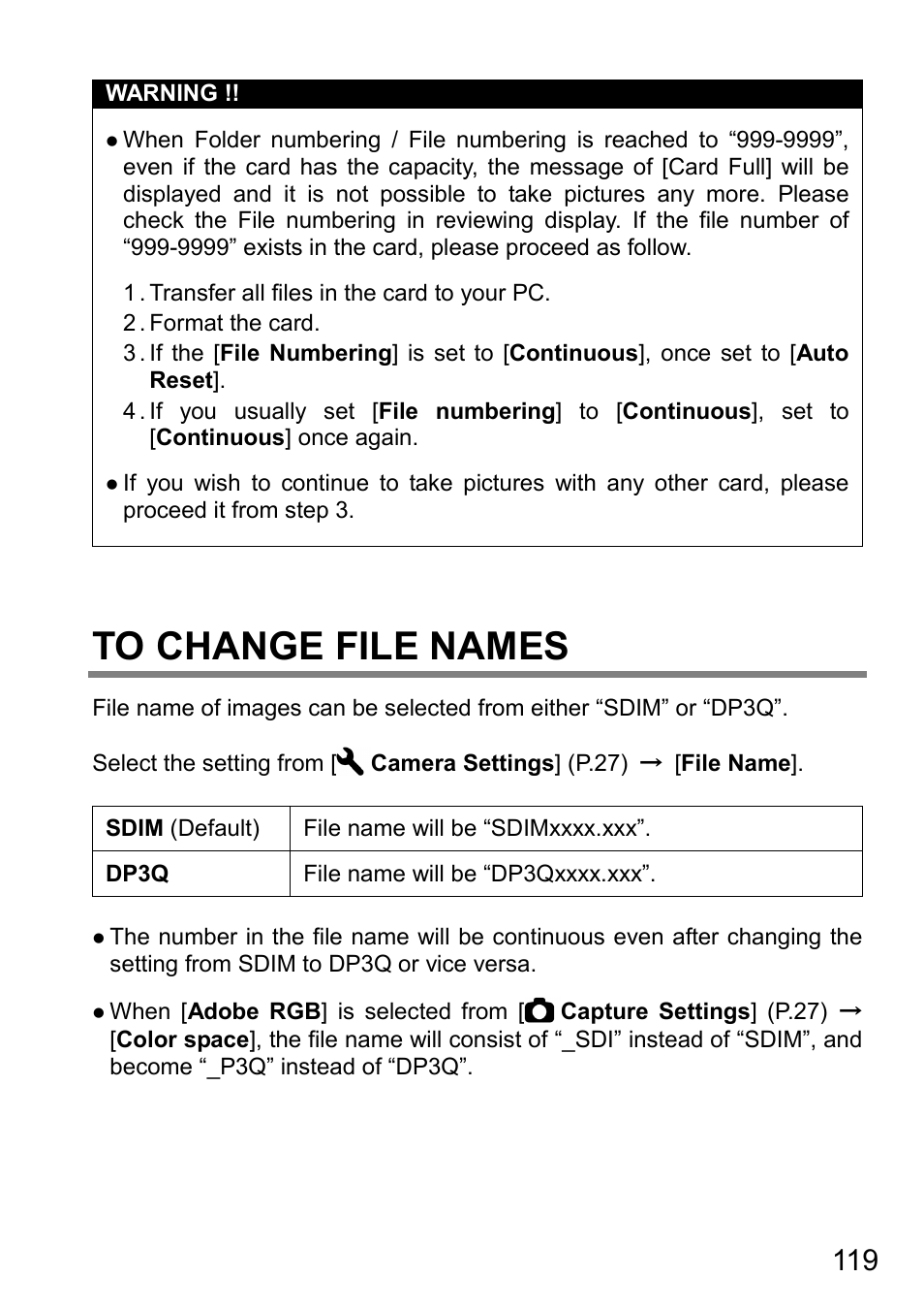 To change file names | SIGMA DP3 Quattro User Manual | Page 119 / 142