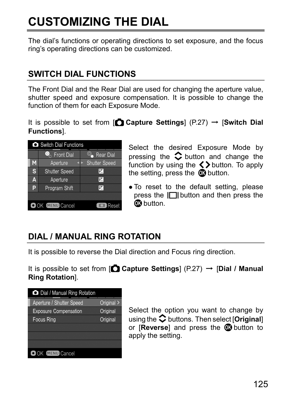 Customizing the dial, Switch dial functions, Dial / manual ring rotation | SIGMA DP3 Quattro User Manual | Page 125 / 142