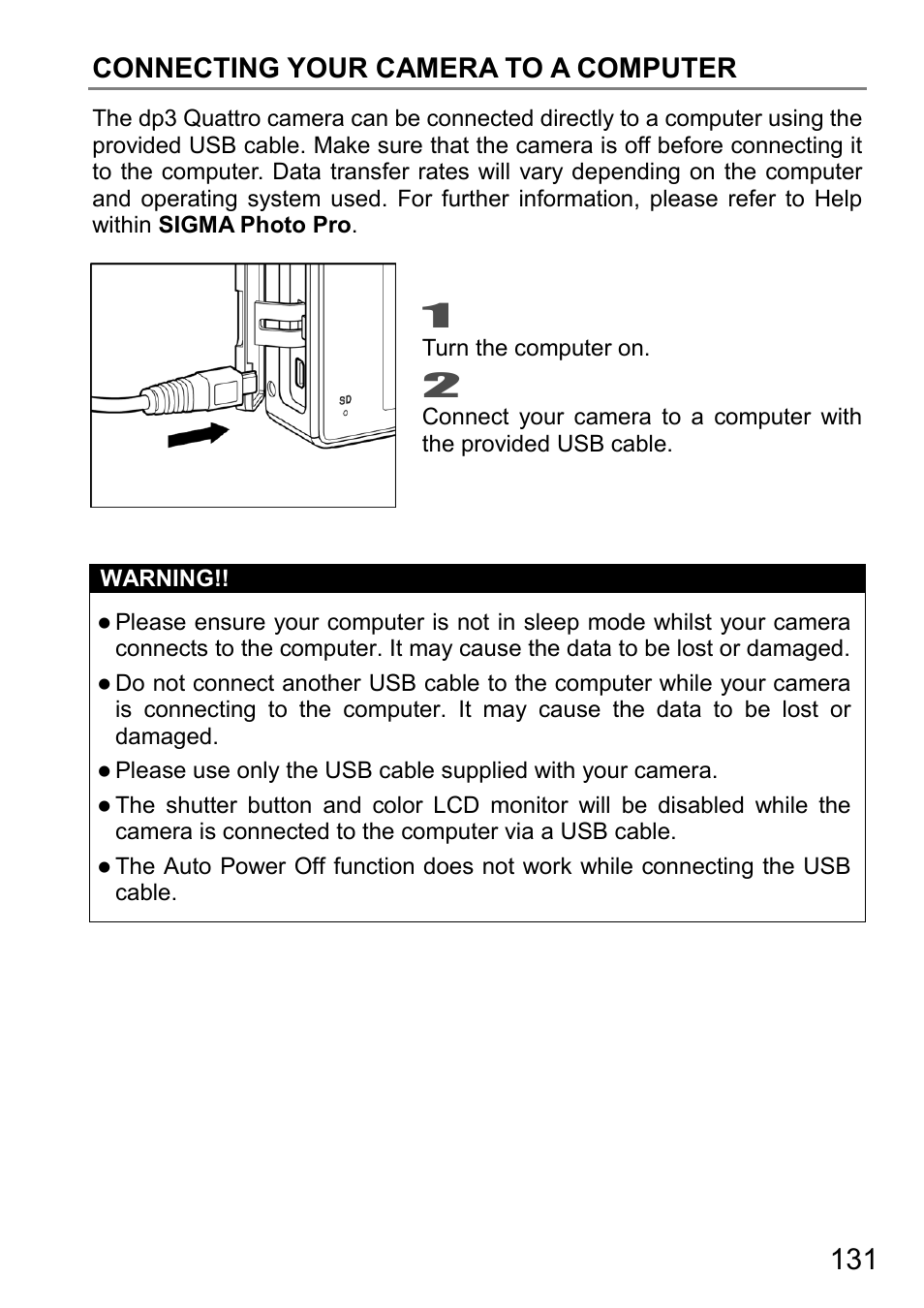 Connecting your camera to a computer | SIGMA DP3 Quattro User Manual | Page 131 / 142