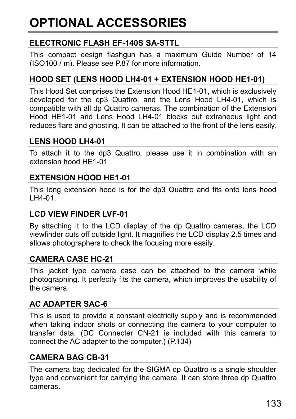 Optional accessories | SIGMA DP3 Quattro User Manual | Page 133 / 142