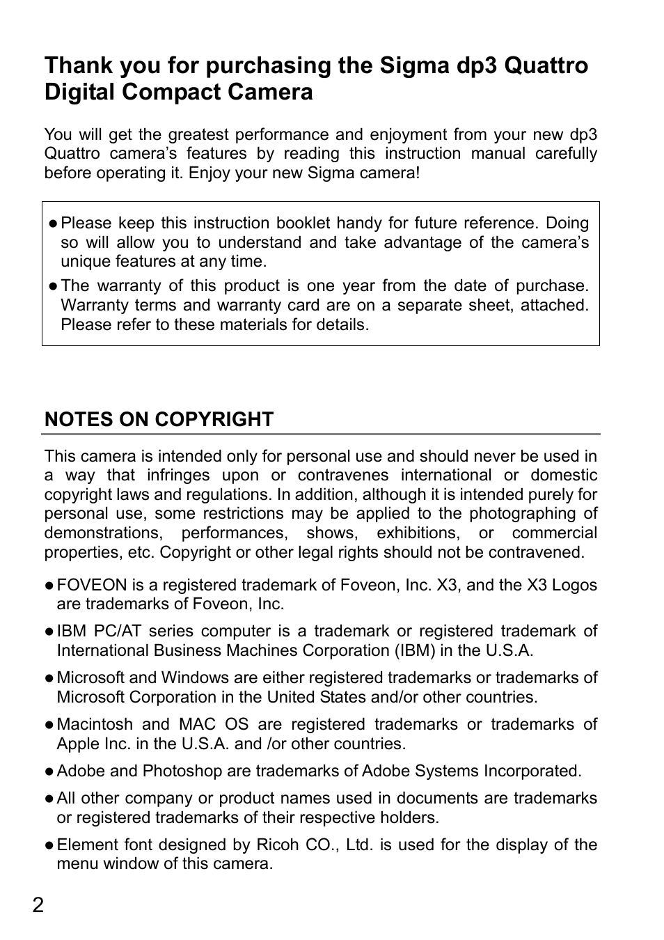SIGMA DP3 Quattro User Manual | Page 2 / 142