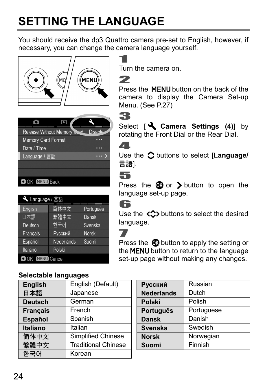 Setting the language | SIGMA DP3 Quattro User Manual | Page 24 / 142