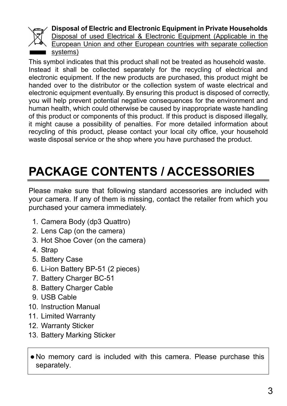 Package contents / accessories | SIGMA DP3 Quattro User Manual | Page 3 / 142