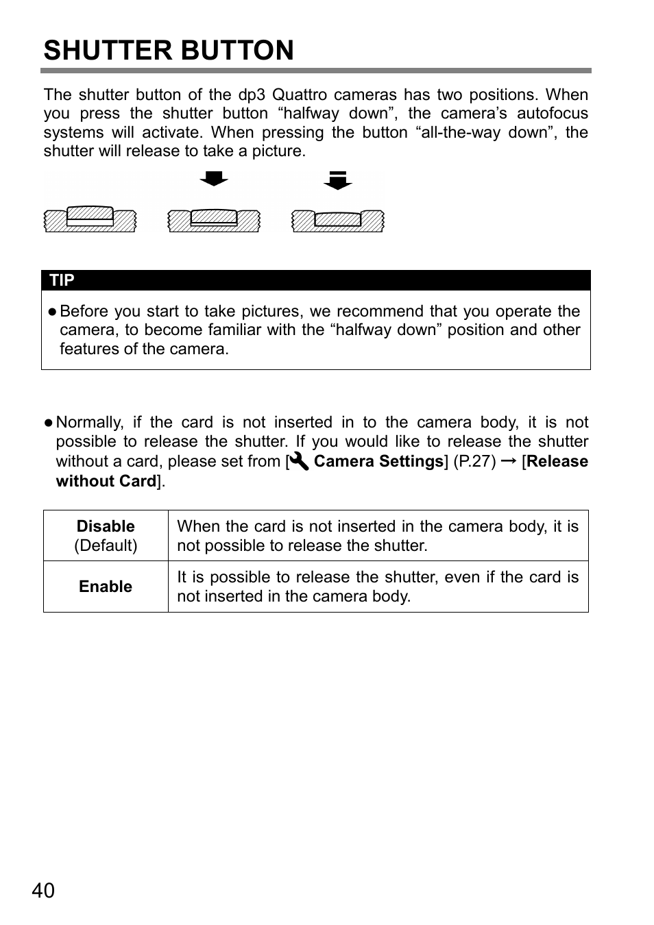 Shutter button | SIGMA DP3 Quattro User Manual | Page 40 / 142