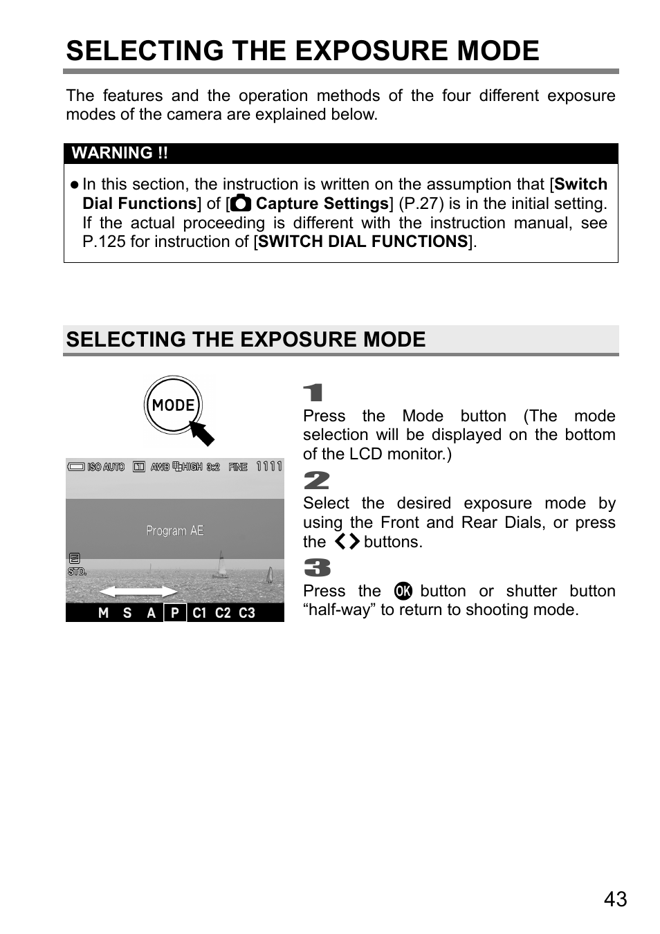 Selecting the exposure mode | SIGMA DP3 Quattro User Manual | Page 43 / 142