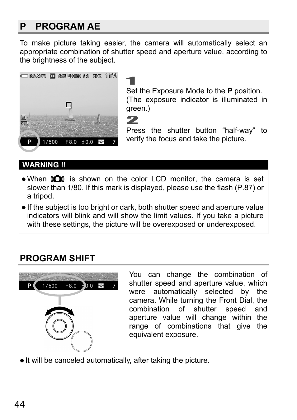 P program ae, Program shift | SIGMA DP3 Quattro User Manual | Page 44 / 142