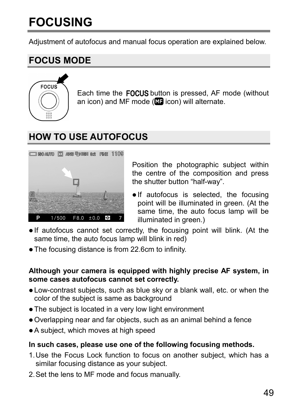 Focusing, Focus mode, How to use autofocus | SIGMA DP3 Quattro User Manual | Page 49 / 142