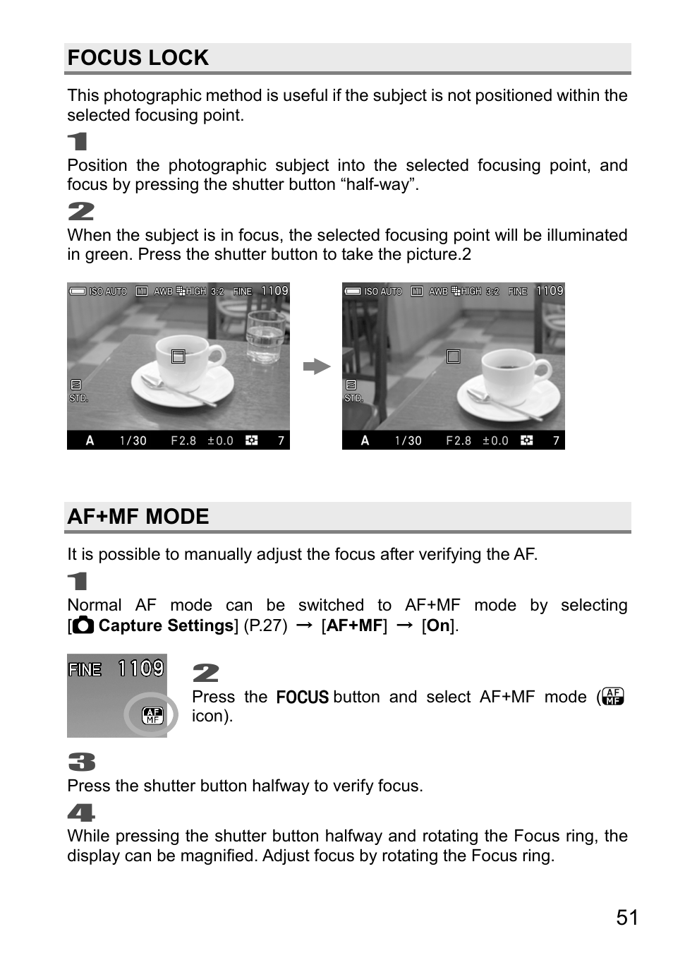 Focus lock, Af+mf mode | SIGMA DP3 Quattro User Manual | Page 51 / 142