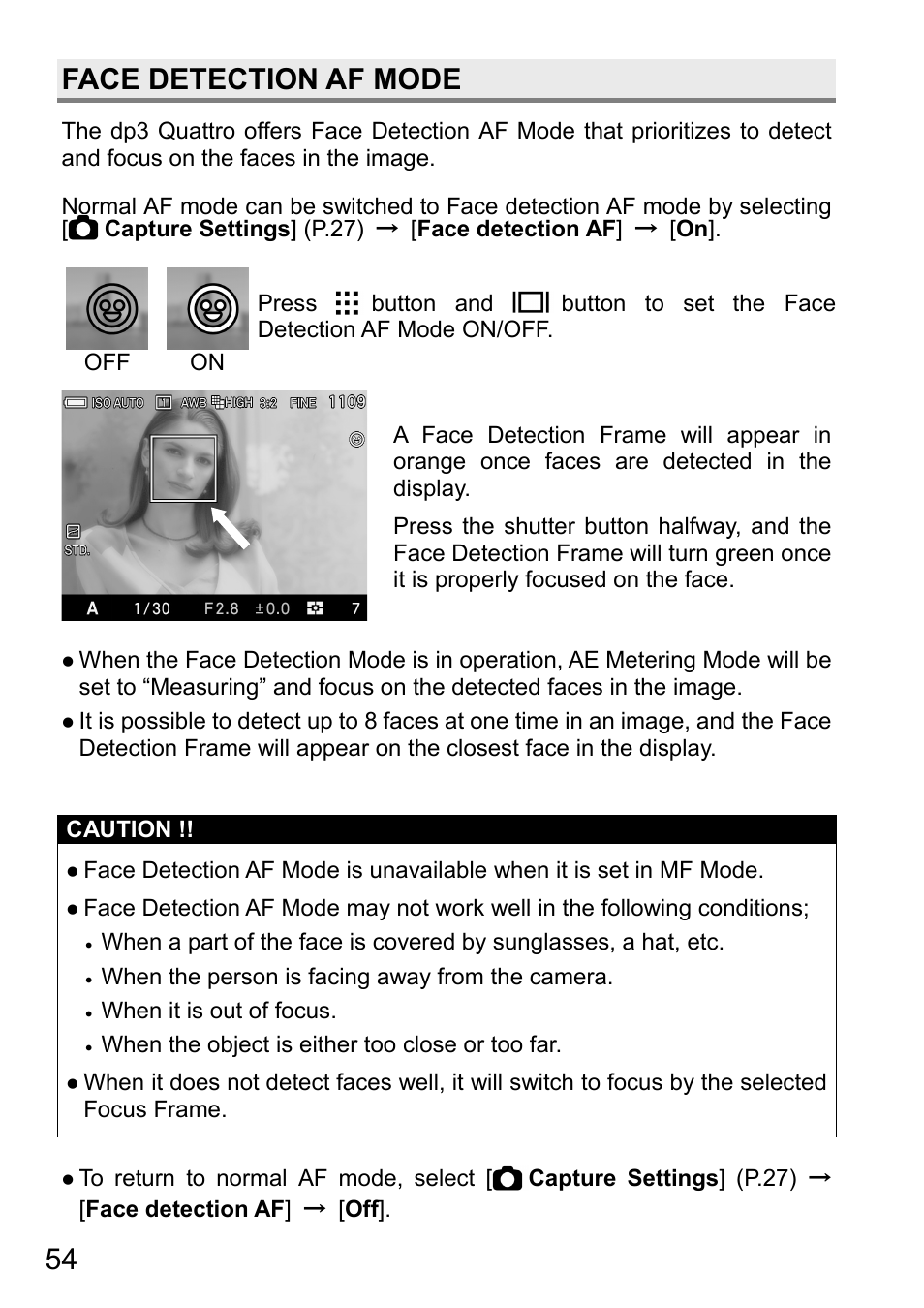 Face detection af mode | SIGMA DP3 Quattro User Manual | Page 54 / 142