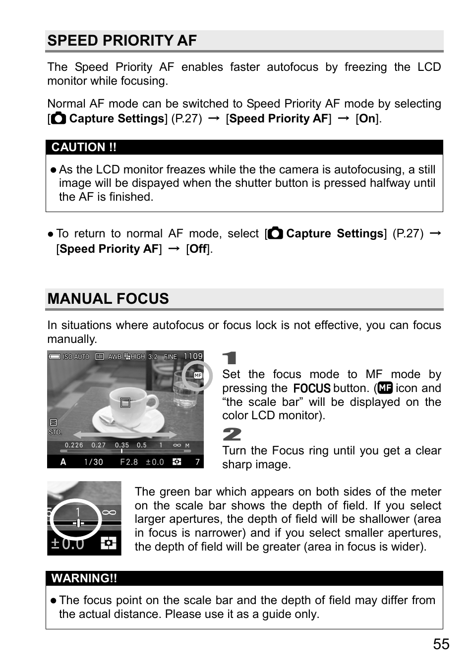 Speed priority af, Manual focus | SIGMA DP3 Quattro User Manual | Page 55 / 142