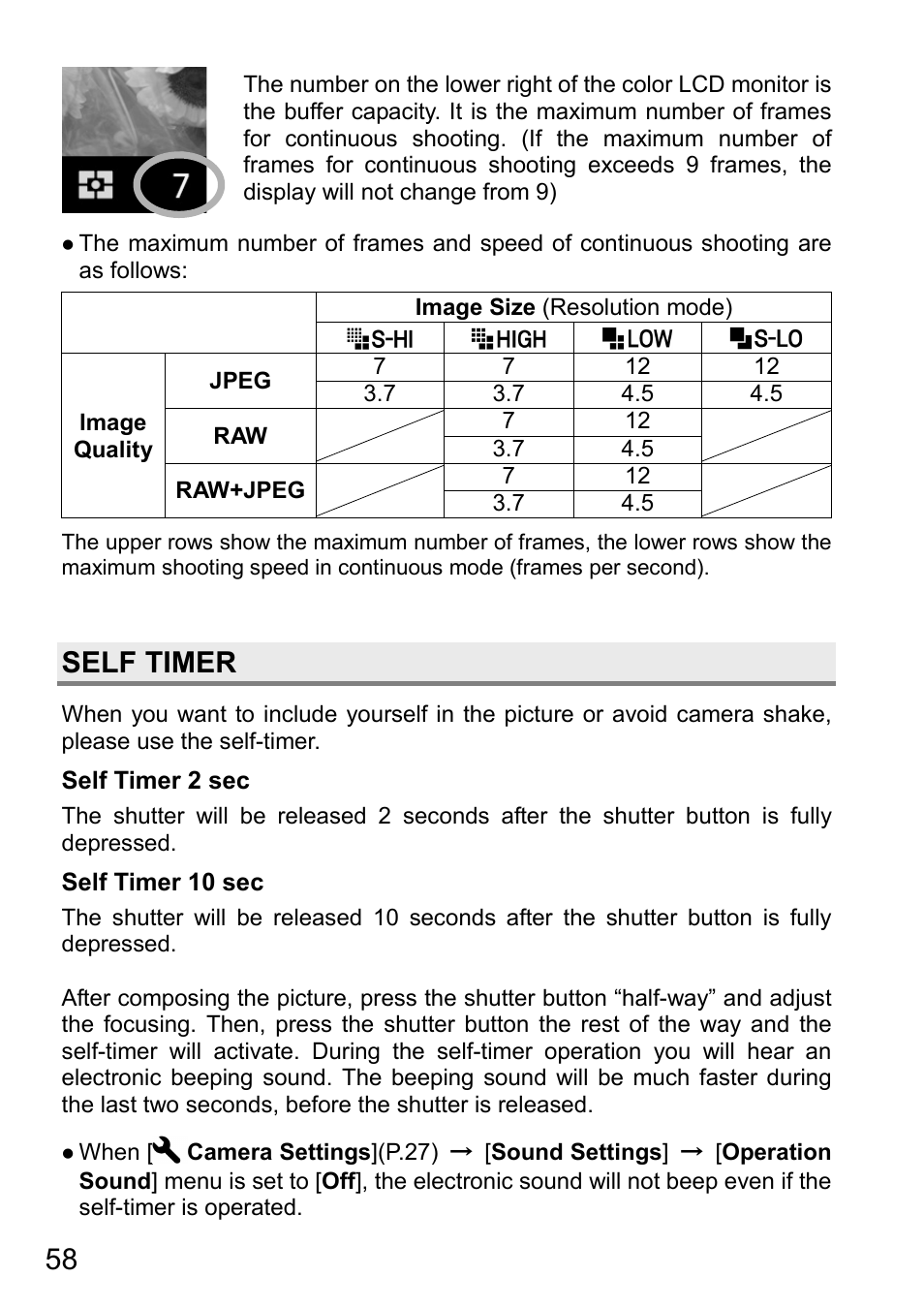 Self timer | SIGMA DP3 Quattro User Manual | Page 58 / 142