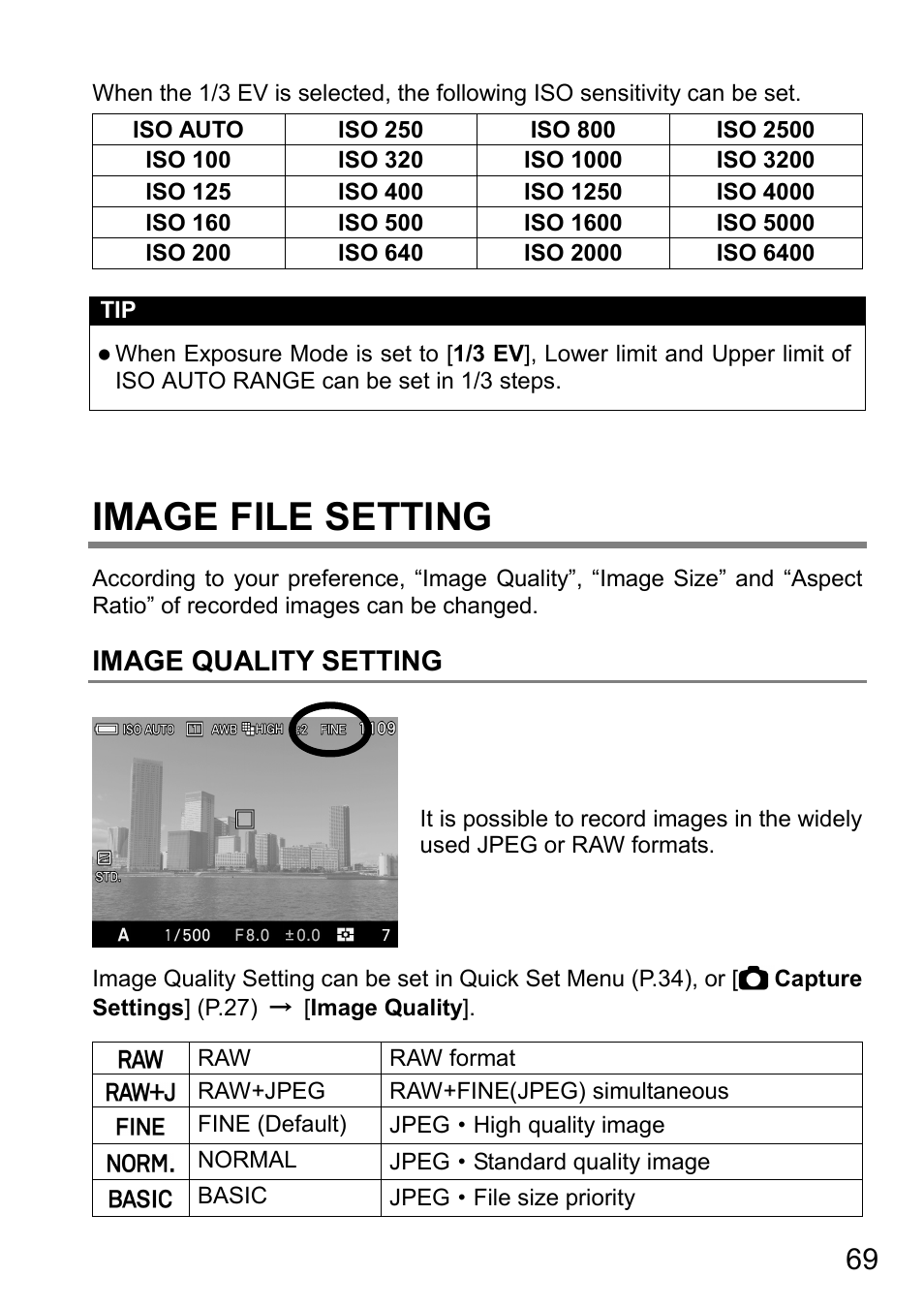 Image file setting, Image quality setting | SIGMA DP3 Quattro User Manual | Page 69 / 142