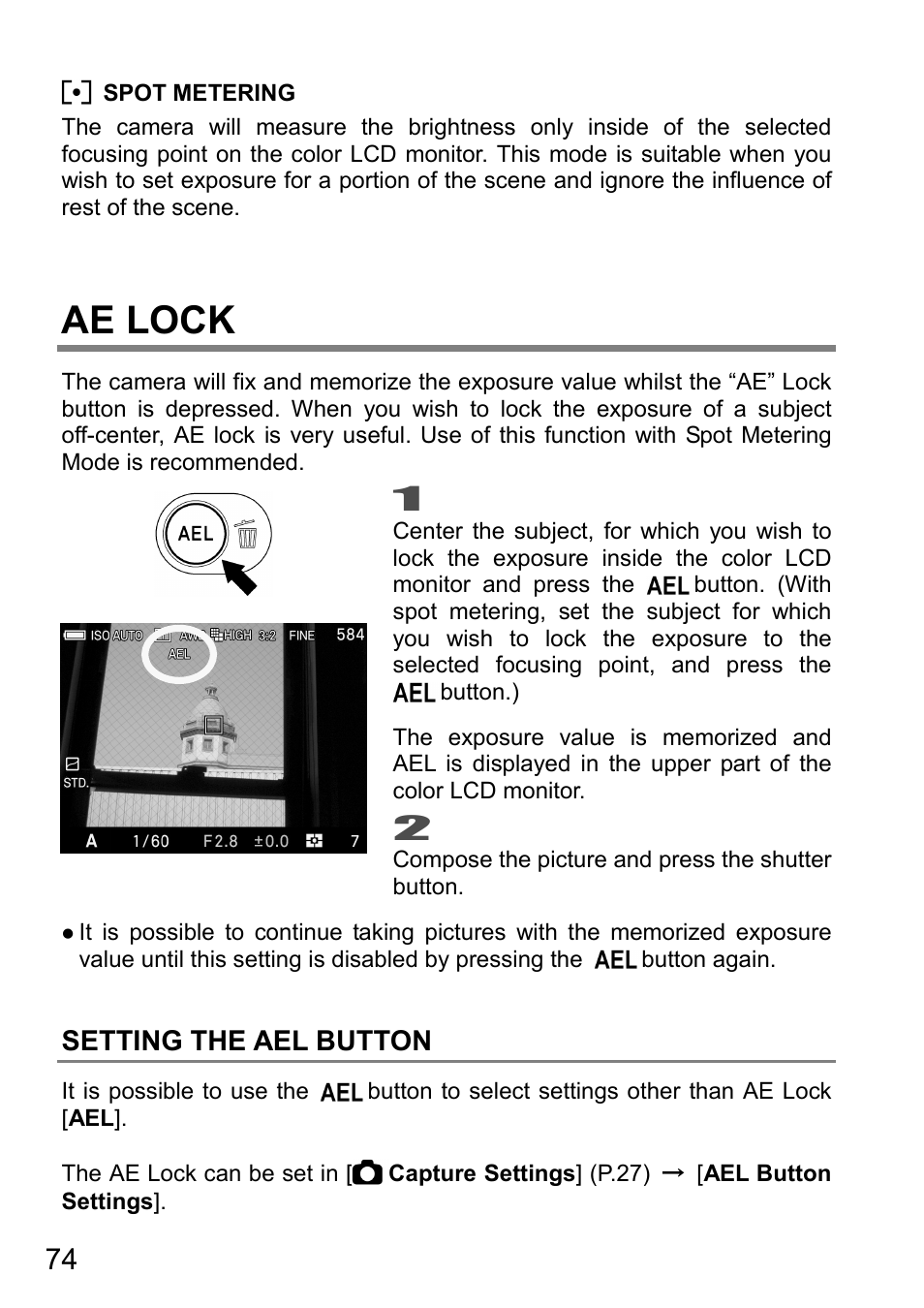Ae lock, Setting the ael button | SIGMA DP3 Quattro User Manual | Page 74 / 142