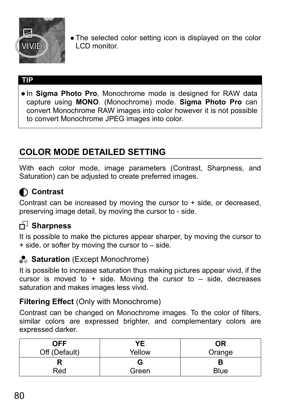 Color mode detailed setting | SIGMA DP3 Quattro User Manual | Page 80 / 142