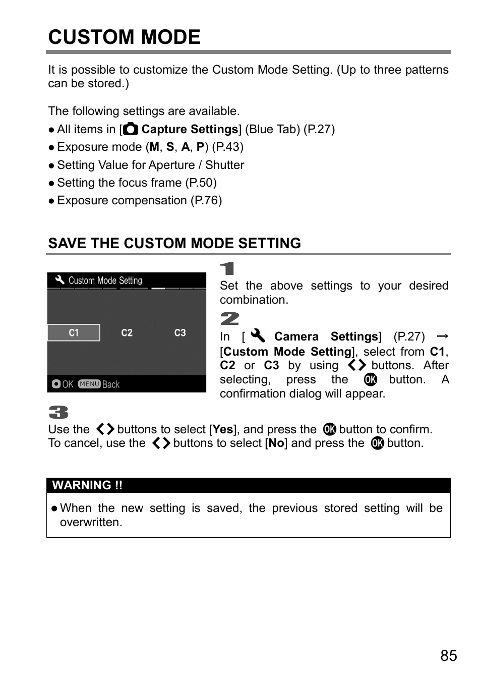 Custom mode, Save the custom mode setting | SIGMA DP3 Quattro User Manual | Page 85 / 142