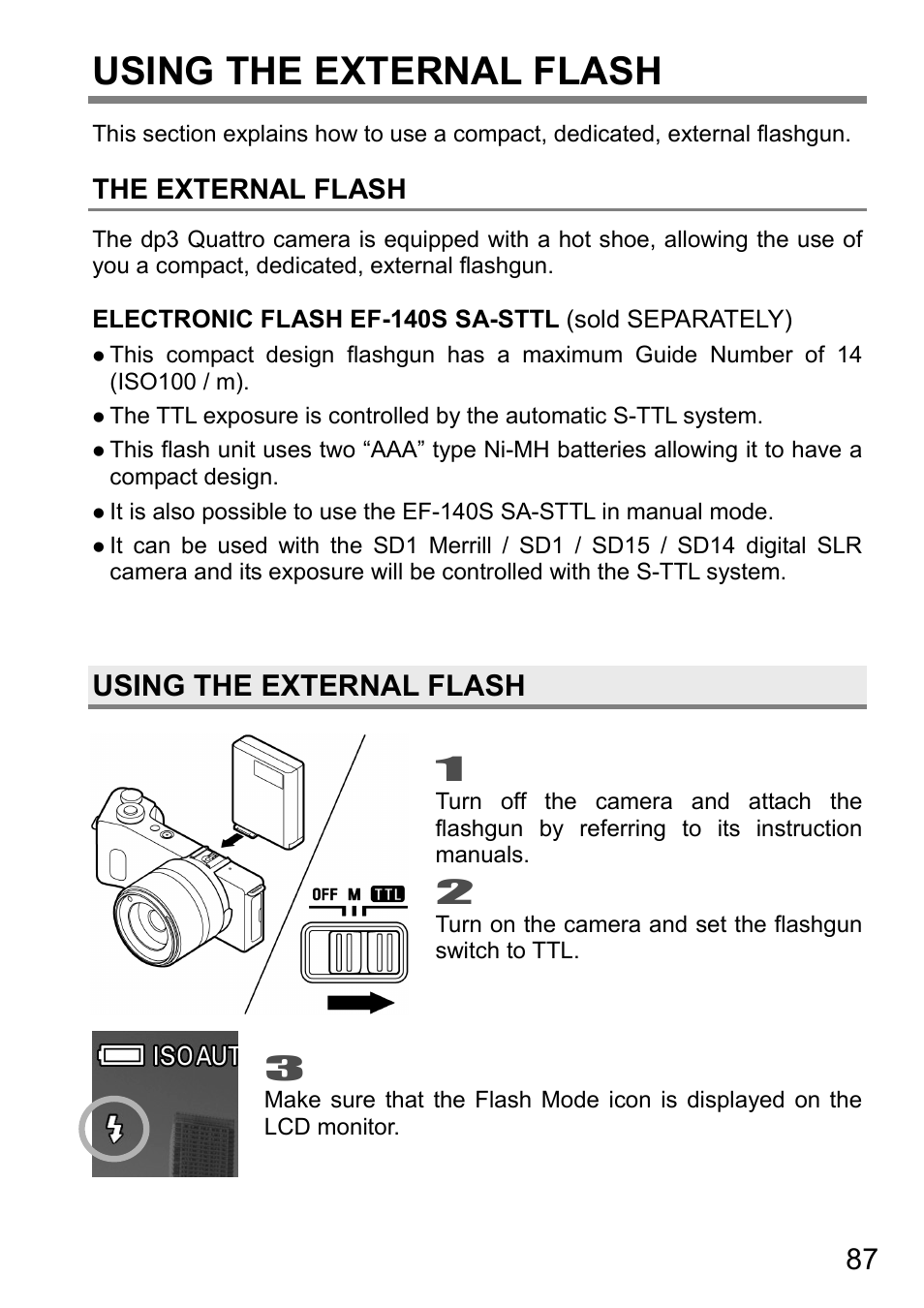 Using the external flash, The external flash | SIGMA DP3 Quattro User Manual | Page 87 / 142
