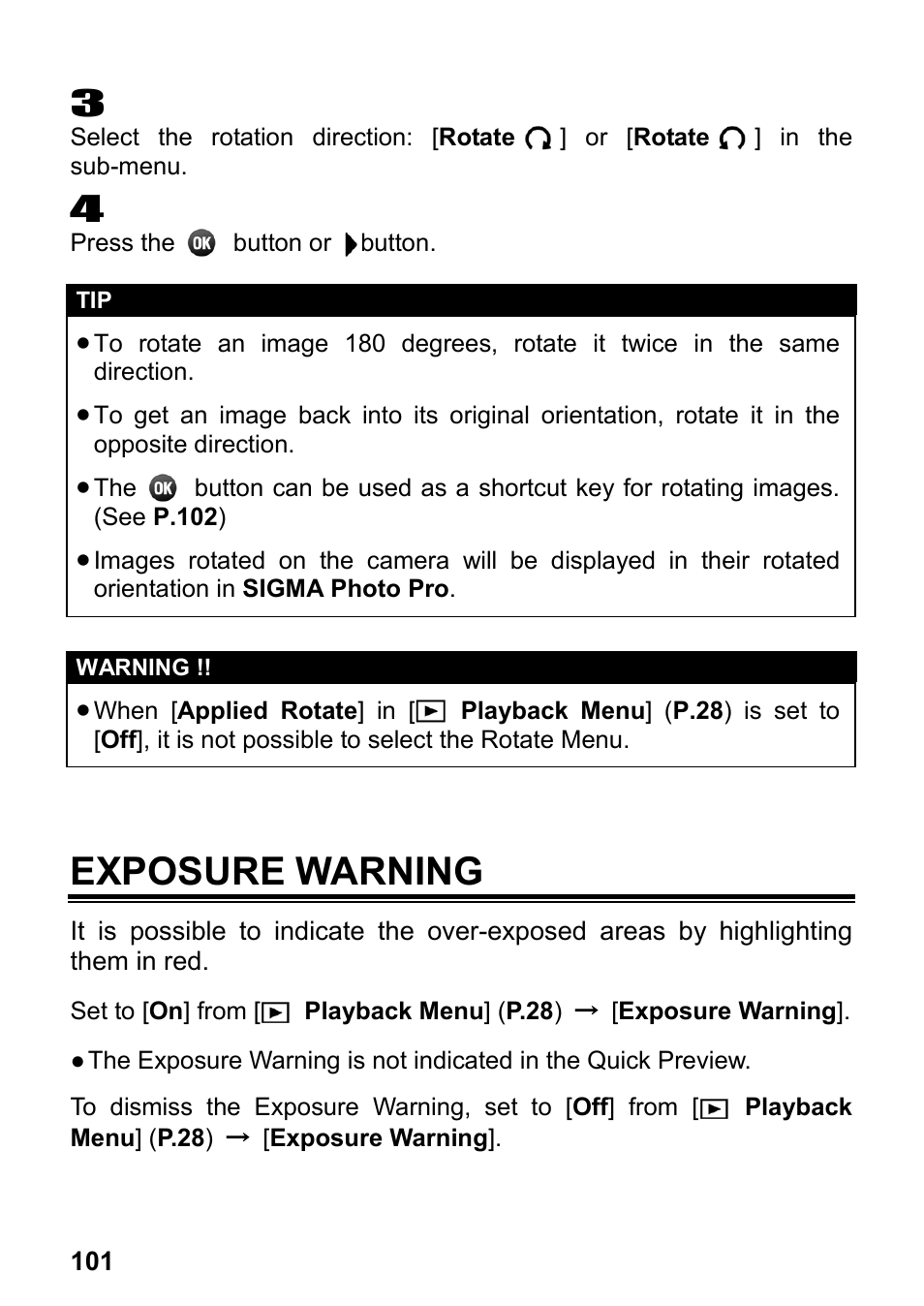 Exposure warning | SIGMA DP3 Merrill User Manual | Page 102 / 130