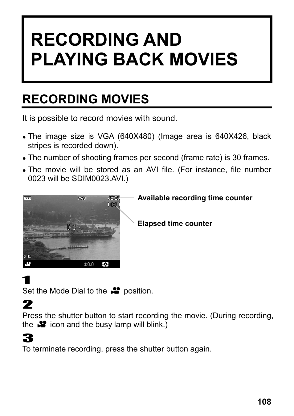 Recording and playing back movies, Recording movies | SIGMA DP3 Merrill User Manual | Page 109 / 130