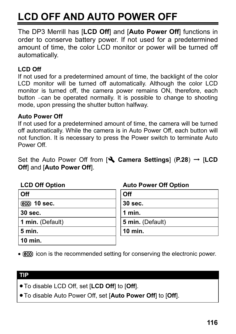 Lcd off and auto power off | SIGMA DP3 Merrill User Manual | Page 117 / 130