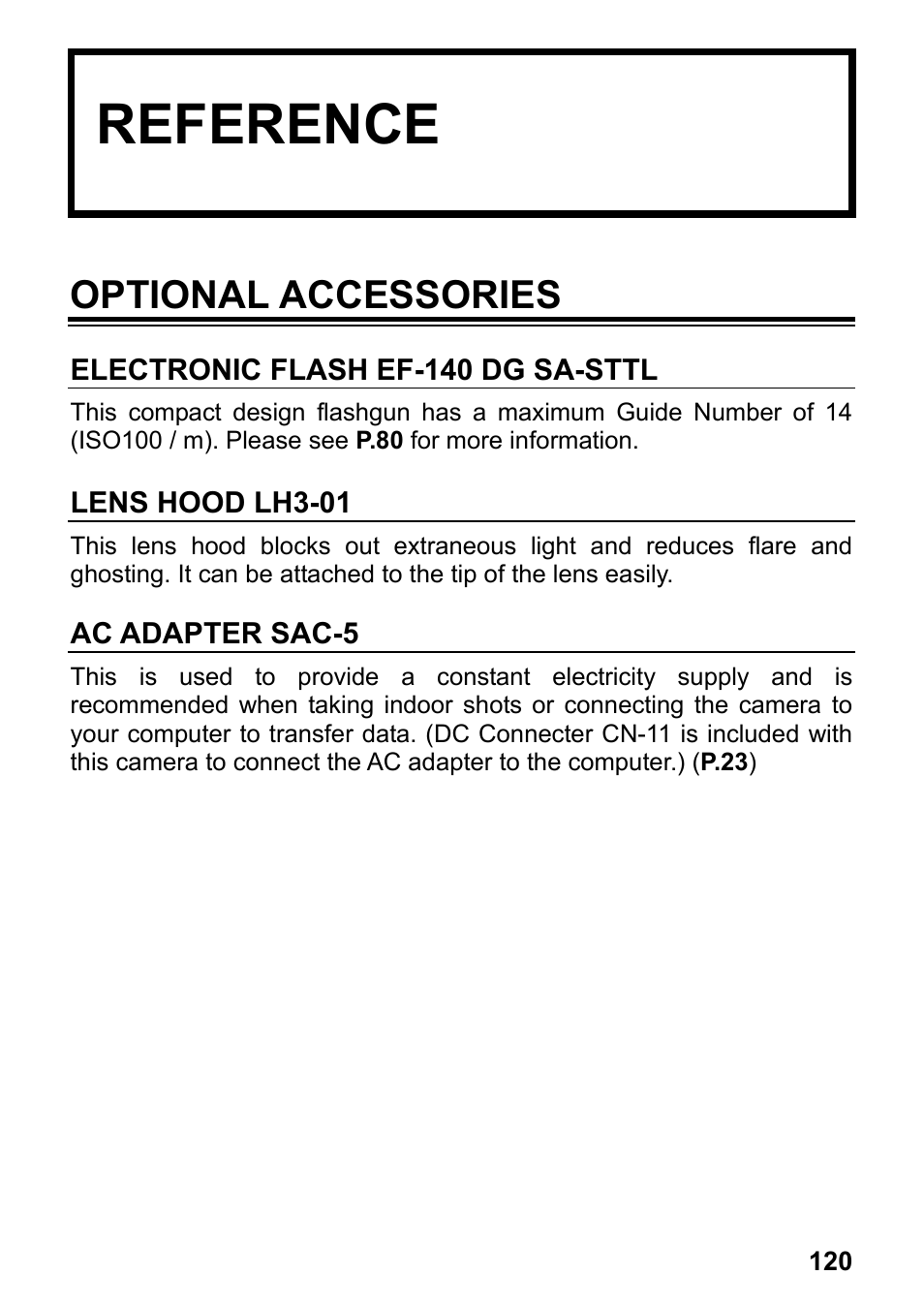 Reference, Optional accessories | SIGMA DP3 Merrill User Manual | Page 121 / 130