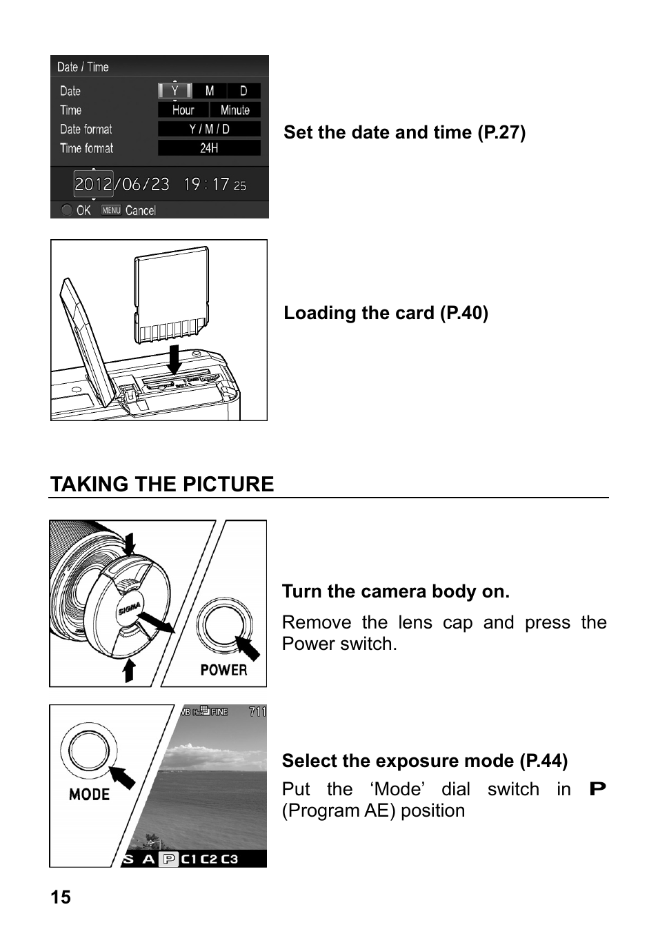Taking the picture | SIGMA DP3 Merrill User Manual | Page 16 / 130