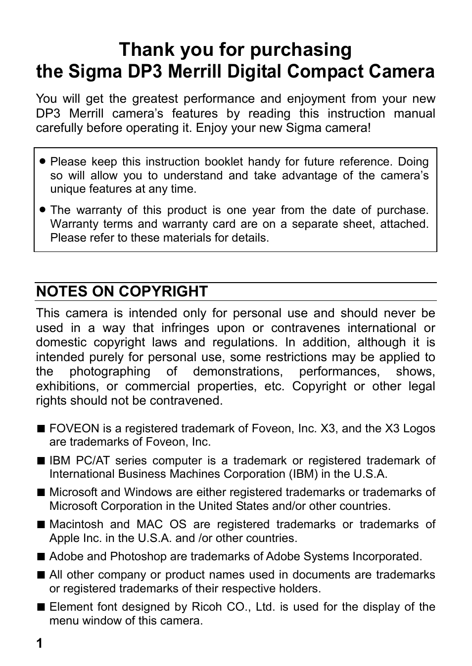 SIGMA DP3 Merrill User Manual | Page 2 / 130