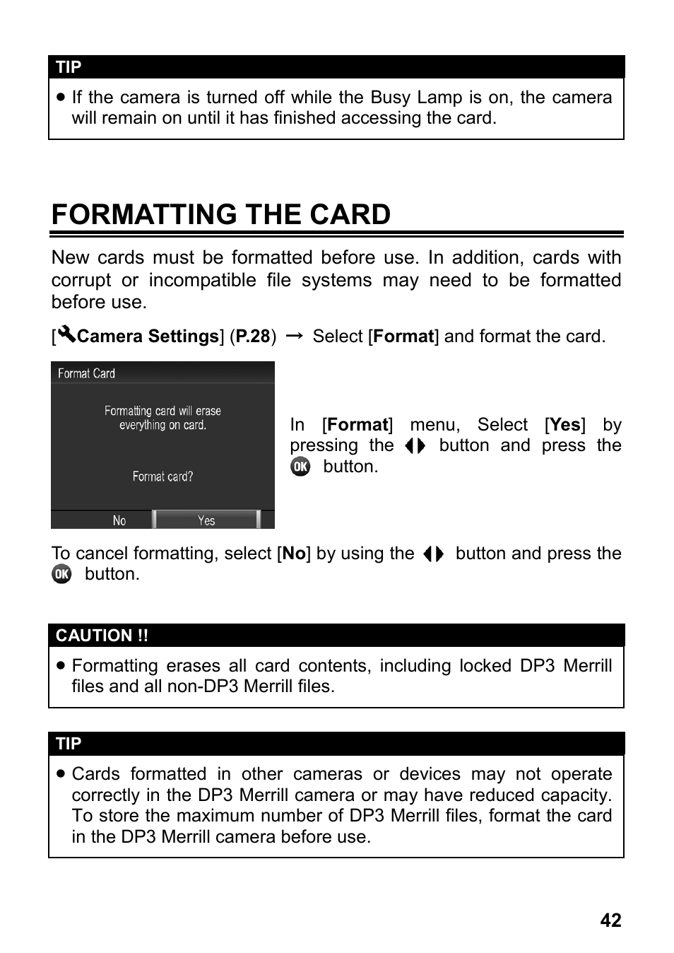 Formatting the card | SIGMA DP3 Merrill User Manual | Page 43 / 130