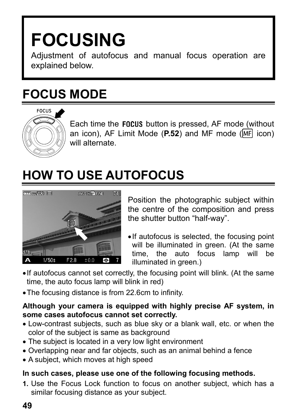 Focusing, Focus mode, How to use autofocus | SIGMA DP3 Merrill User Manual | Page 50 / 130