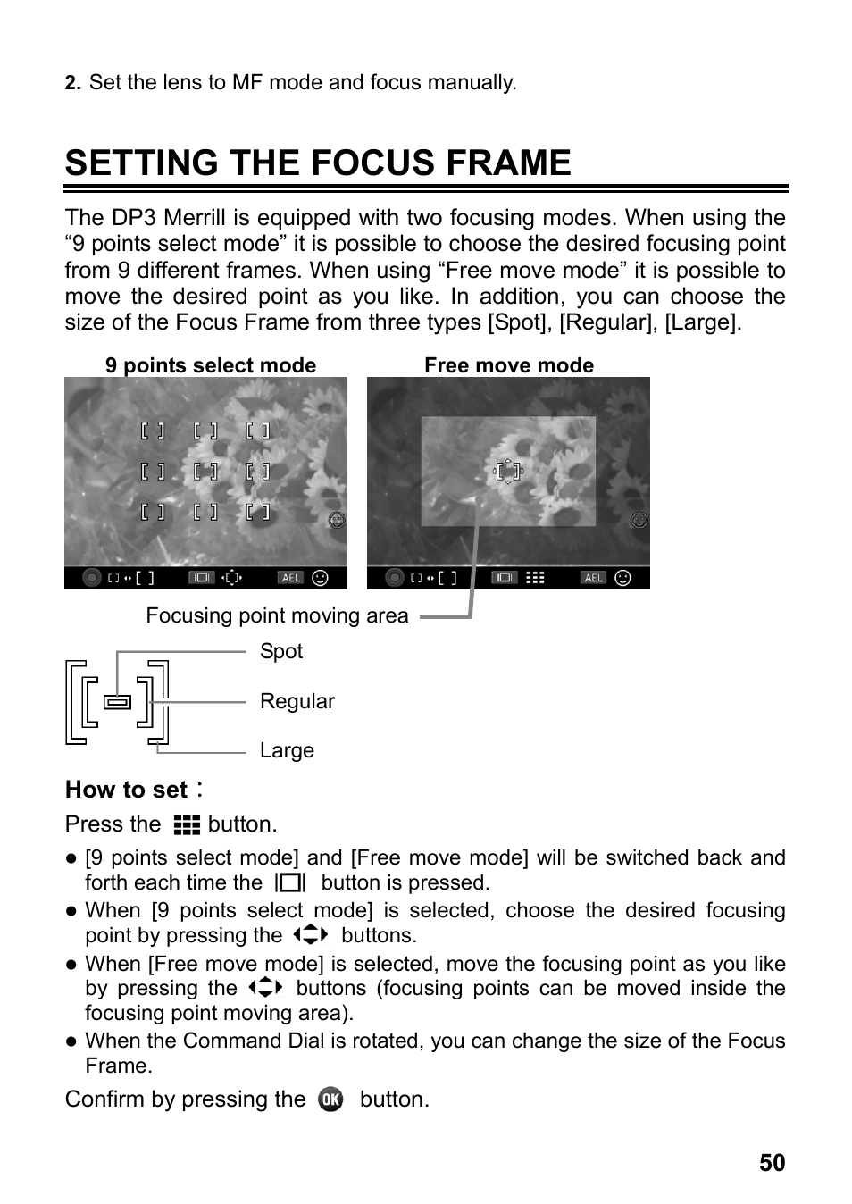 Setting the focus frame | SIGMA DP3 Merrill User Manual | Page 51 / 130