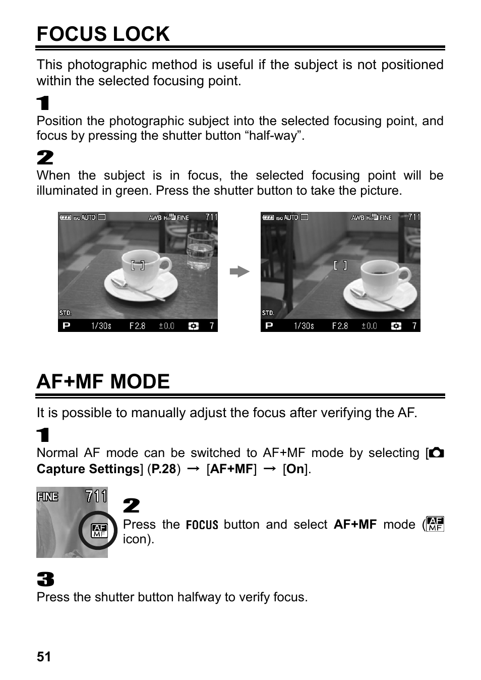 Focus lock, Af+mf mode | SIGMA DP3 Merrill User Manual | Page 52 / 130