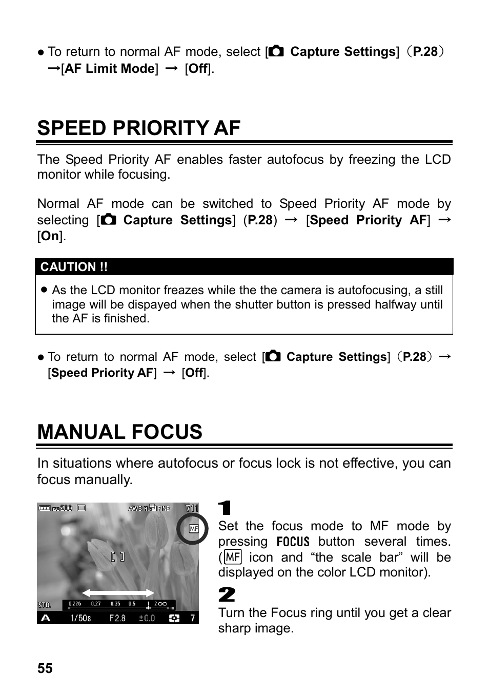 Speed priority af, Manual focus | SIGMA DP3 Merrill User Manual | Page 56 / 130