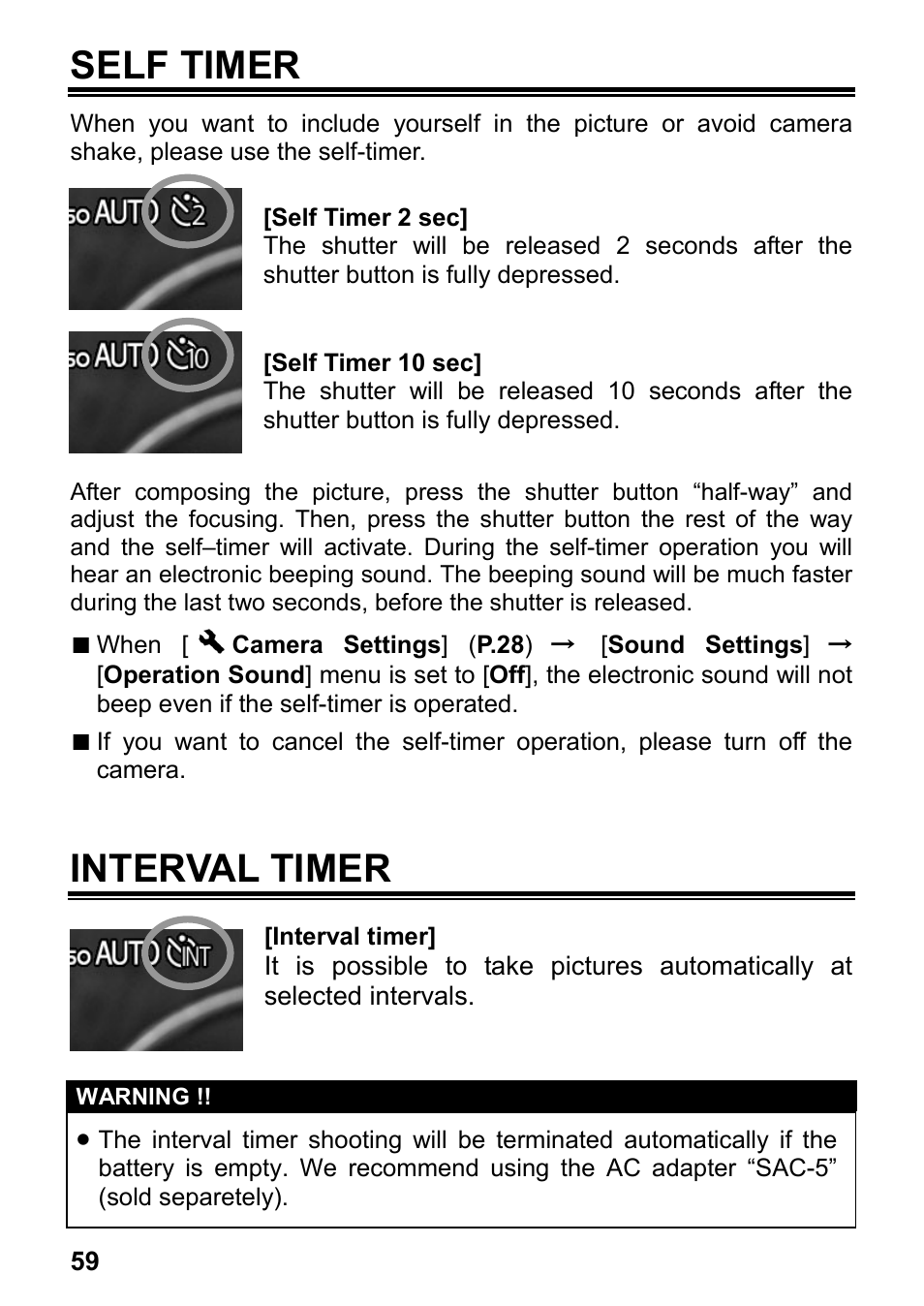 Self timer, Interval timer | SIGMA DP3 Merrill User Manual | Page 60 / 130