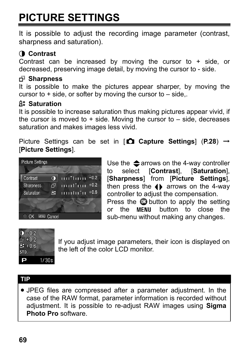 Picture settings | SIGMA DP3 Merrill User Manual | Page 70 / 130