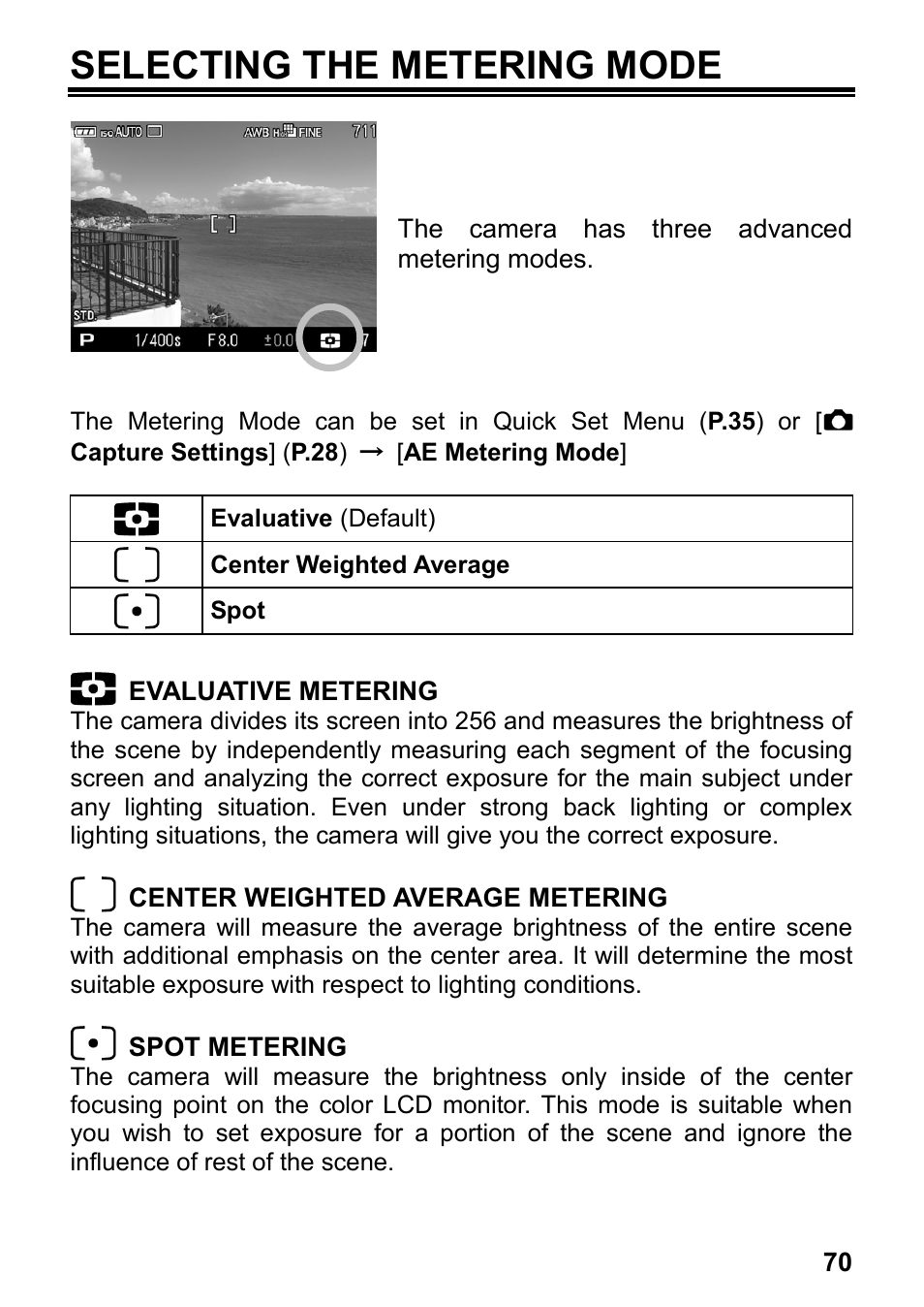 Selecting the metering mode | SIGMA DP3 Merrill User Manual | Page 71 / 130