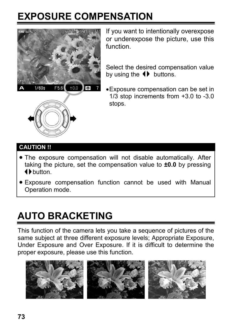 Exposure compensation, Auto bracketing | SIGMA DP3 Merrill User Manual | Page 74 / 130