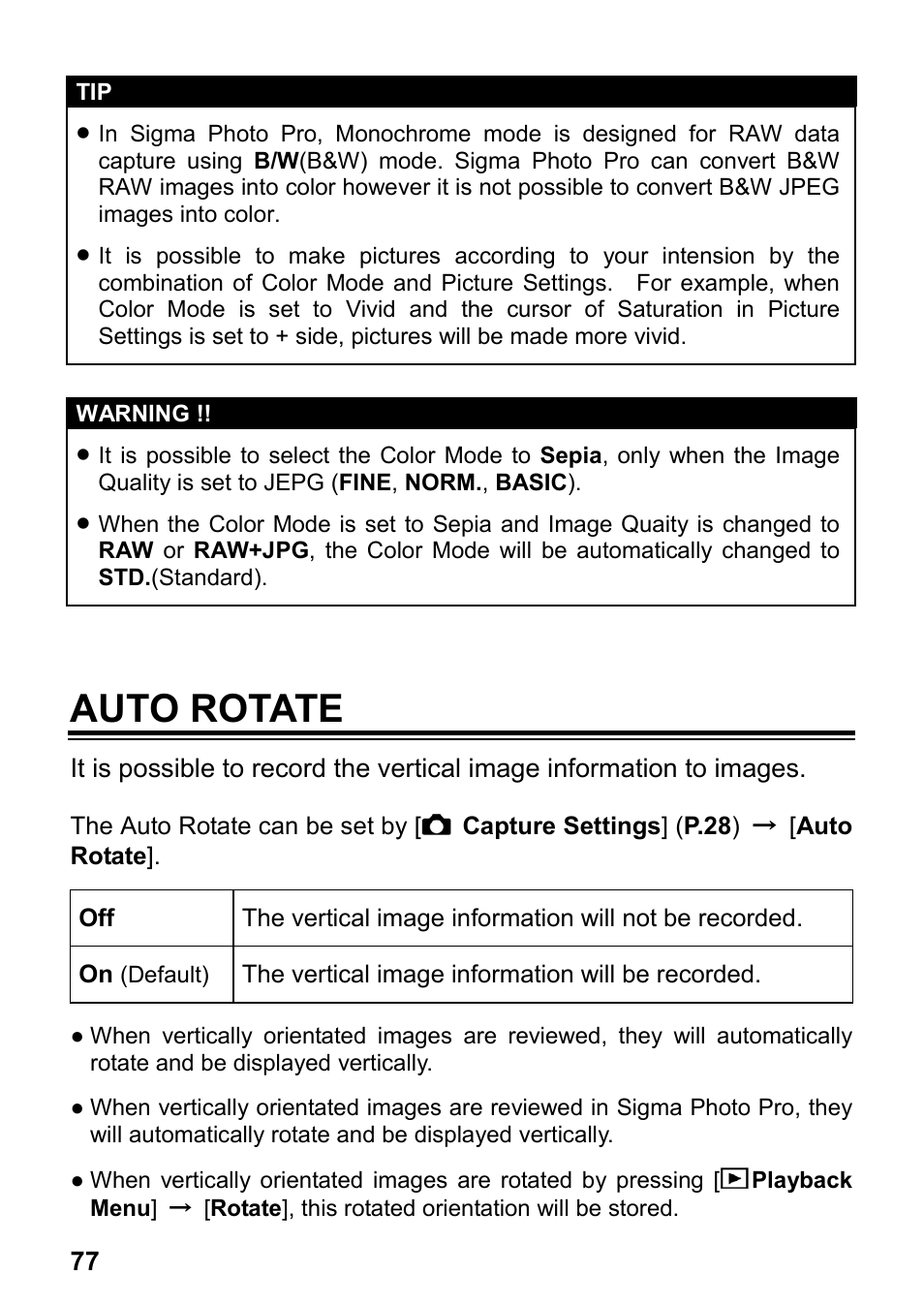Auto rotate | SIGMA DP3 Merrill User Manual | Page 78 / 130