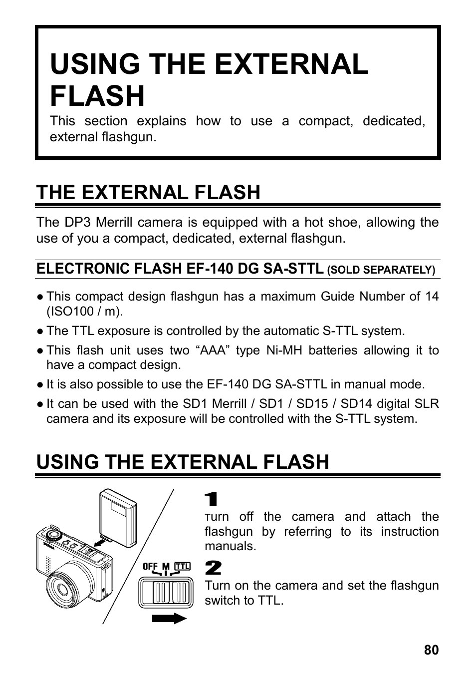 Using the external flash, The external flash | SIGMA DP3 Merrill User Manual | Page 81 / 130