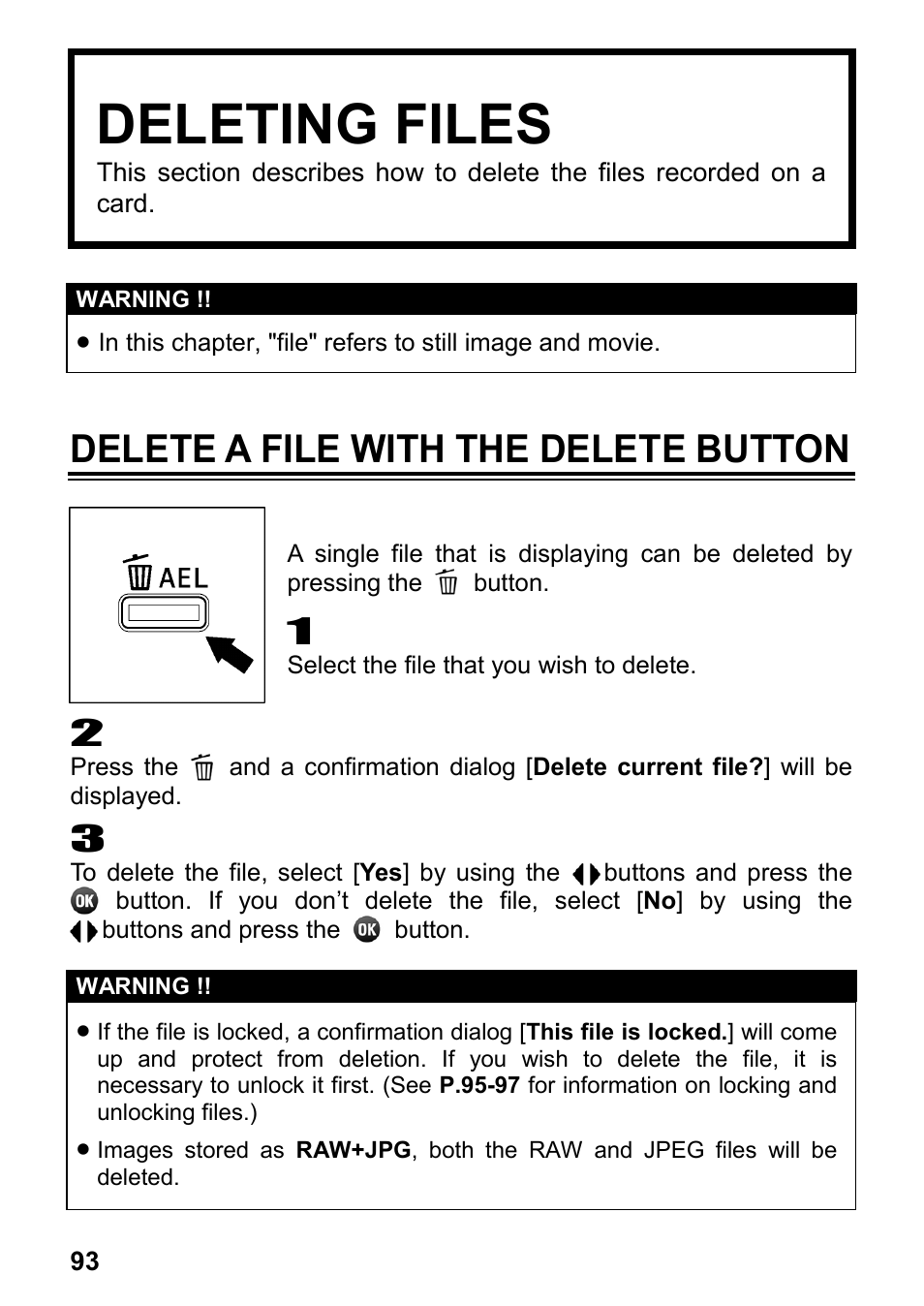 Deleting files, Delete a file with the delete button | SIGMA DP3 Merrill User Manual | Page 94 / 130