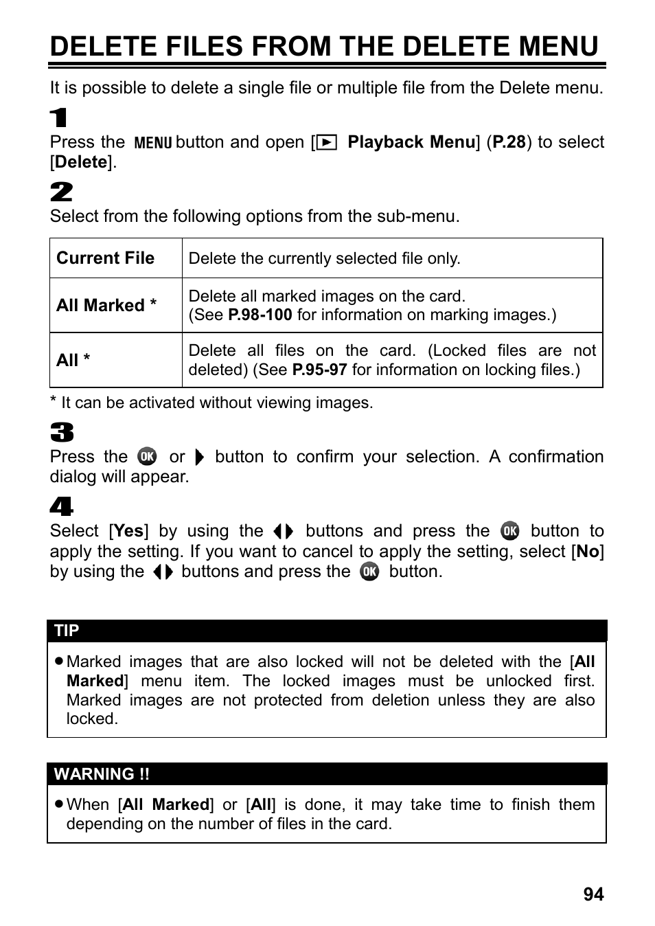 Delete files from the delete menu | SIGMA DP3 Merrill User Manual | Page 95 / 130